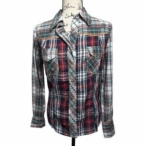 Vintage Rebel Ranch Wear Multicolor Plaid Button Snap Shirt, S